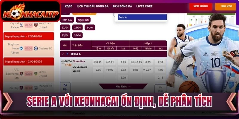 Serie A với keonhacai ổn định, dễ phân tích